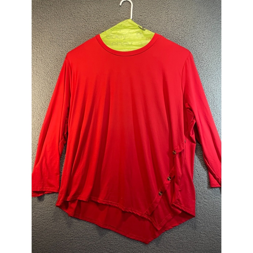 Beautiful red, plus size 3X depending on your HEIGHT, Assymetircal Buttons